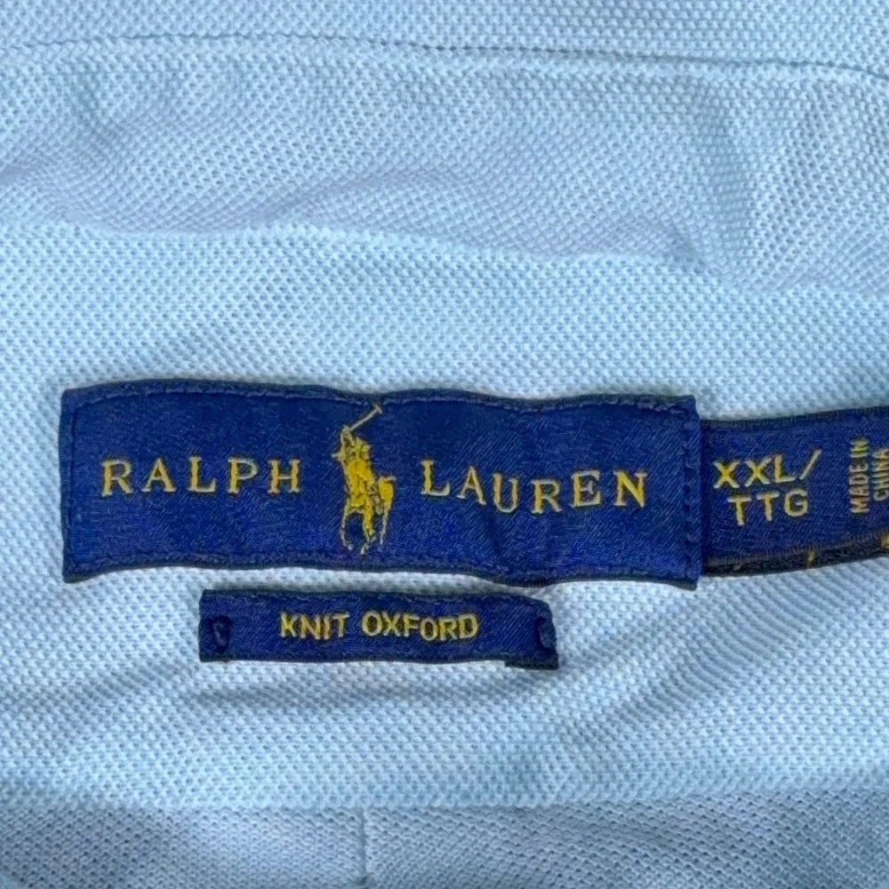 Polo Ralph Lauren Mens XXL Light Blue Knit Oxford Short Sleeve Polo Small Stain